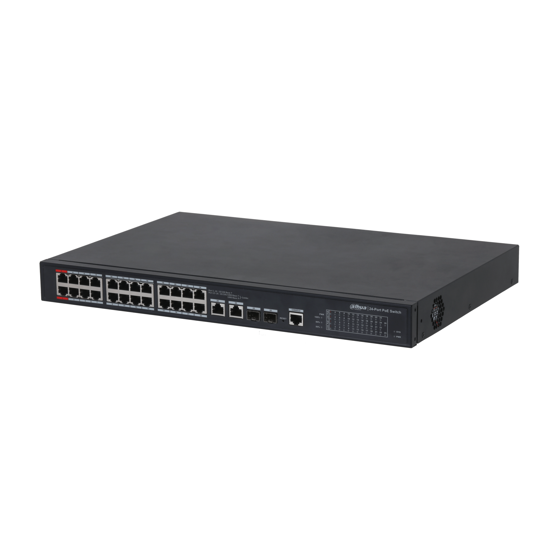 24 Port 100 Mbps + 2 Port Gigabit Yönetilen PoE Switch